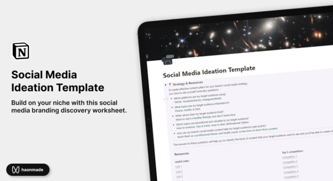 Social Media Ideation Template Notion