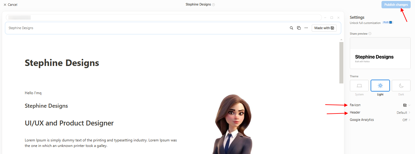 Navbar options in Notion
