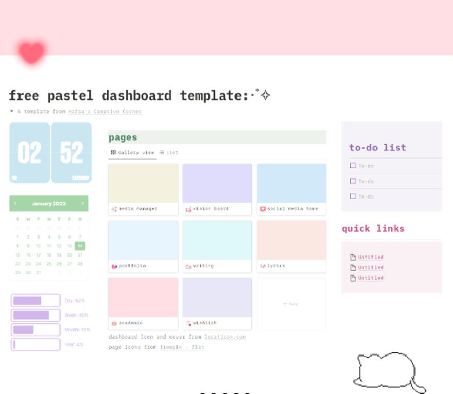 Pastel Aesthetic Personal Dashboard Notion Template