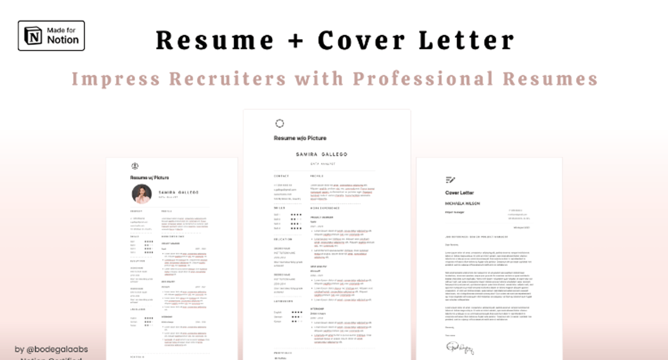 Resume + Cover Letter Notion Template