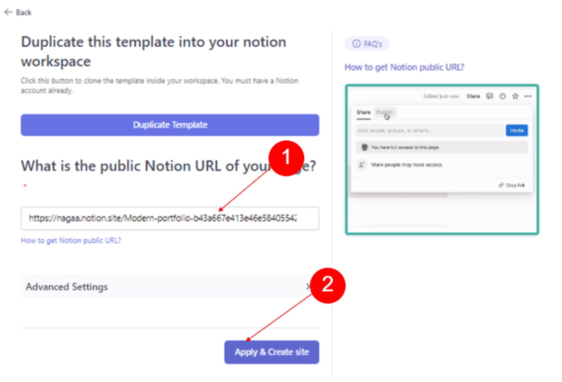 Duplicating the template into your Notion workspace