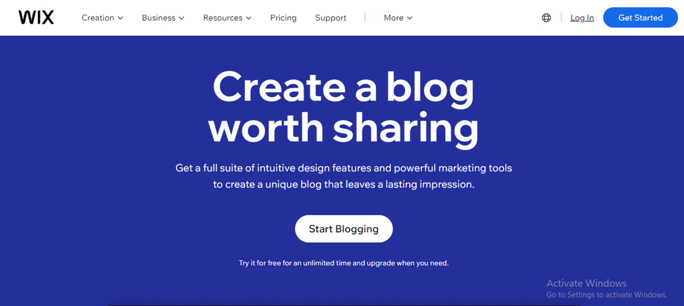 Develop a blogging platform using Wix
