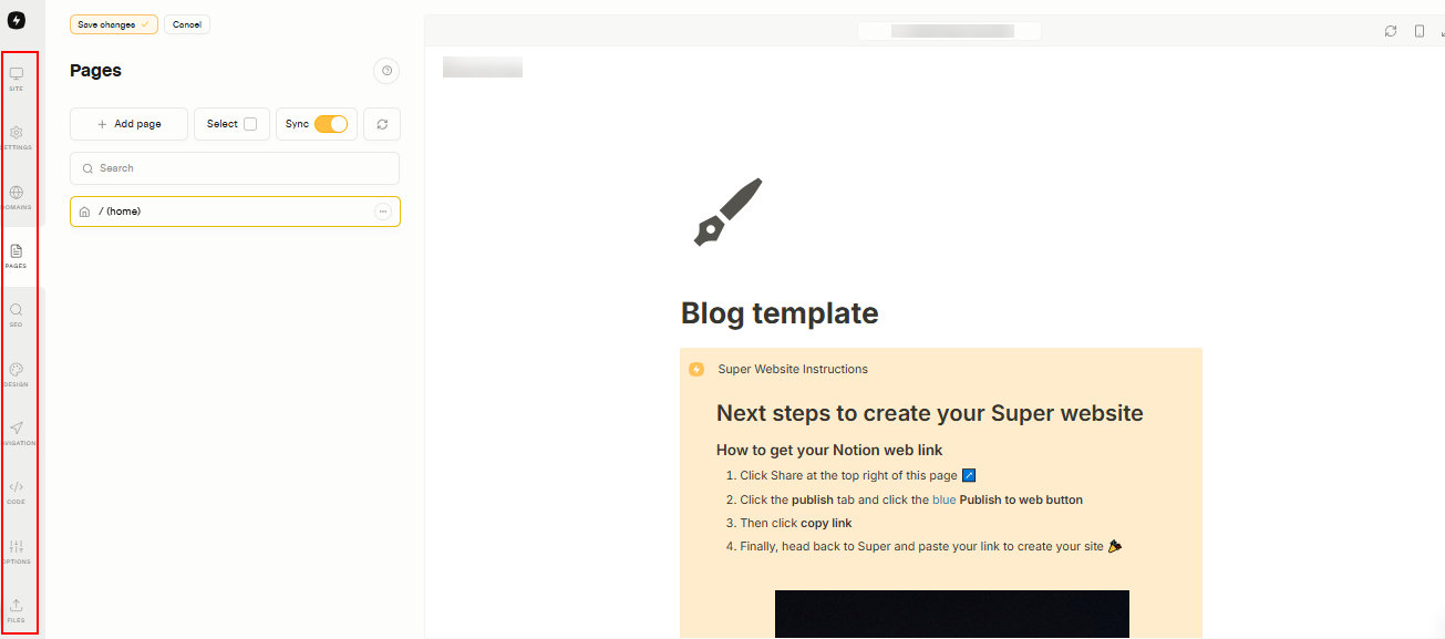 Elements in super.so dashboard