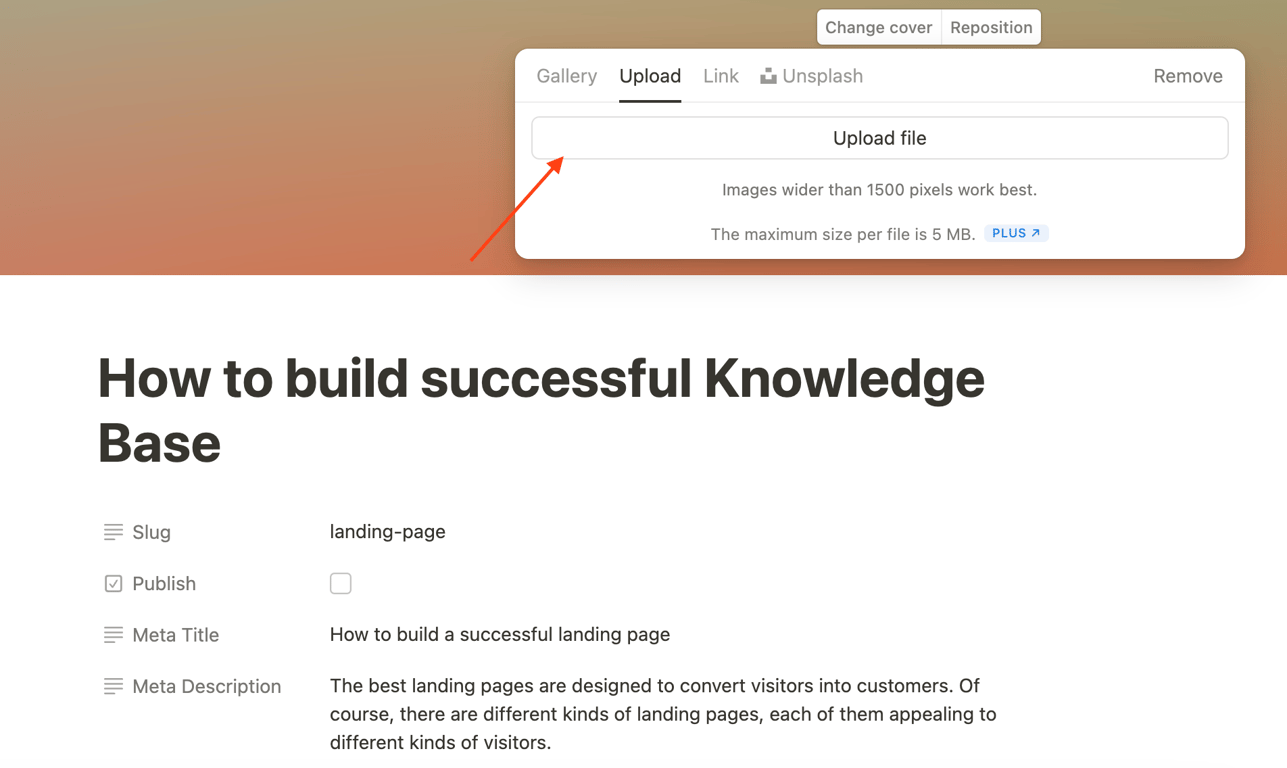 Uploading a custom image from your computer to Notion
