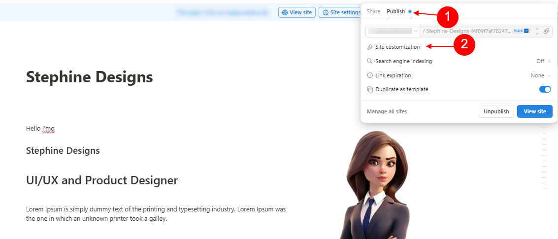 Notion site customization
