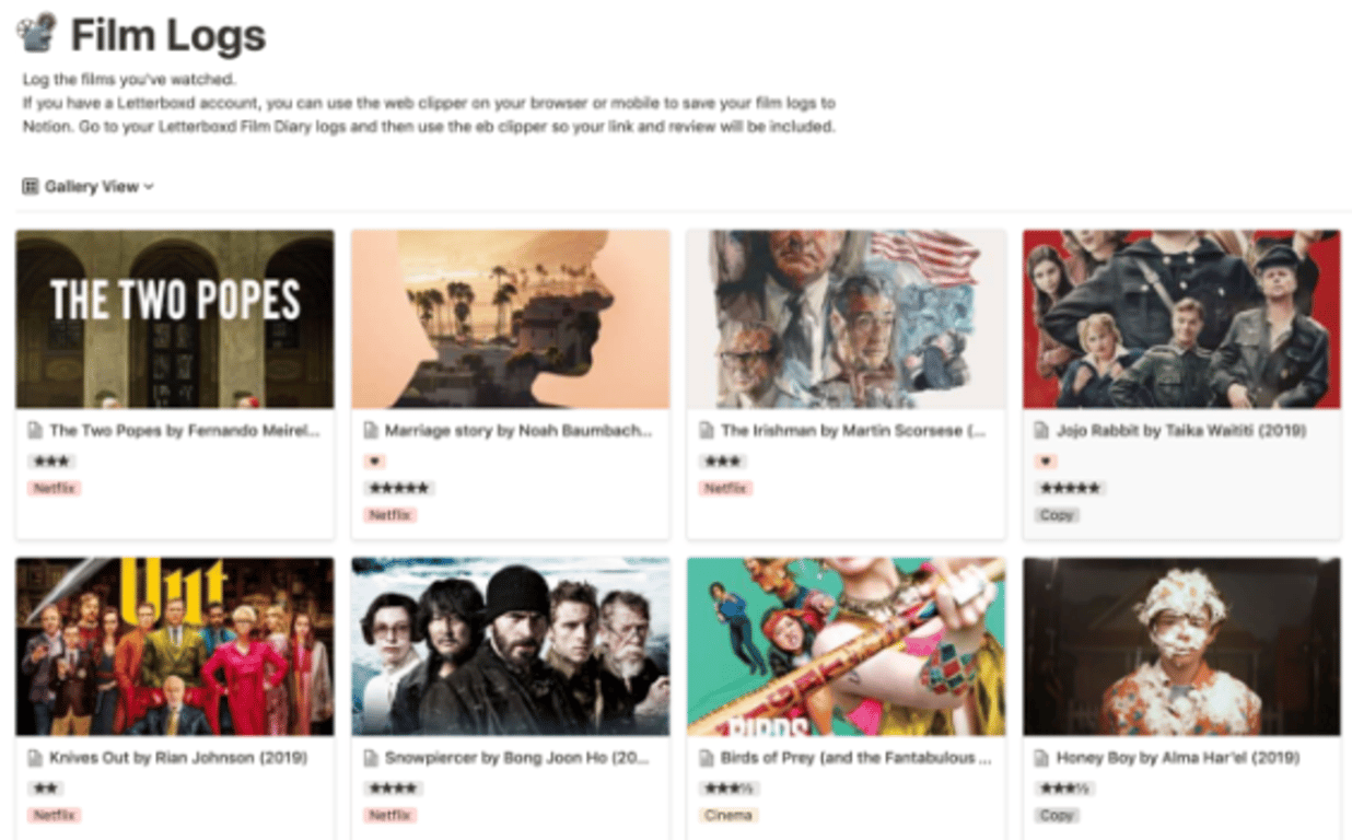 Notion Template: Film Log