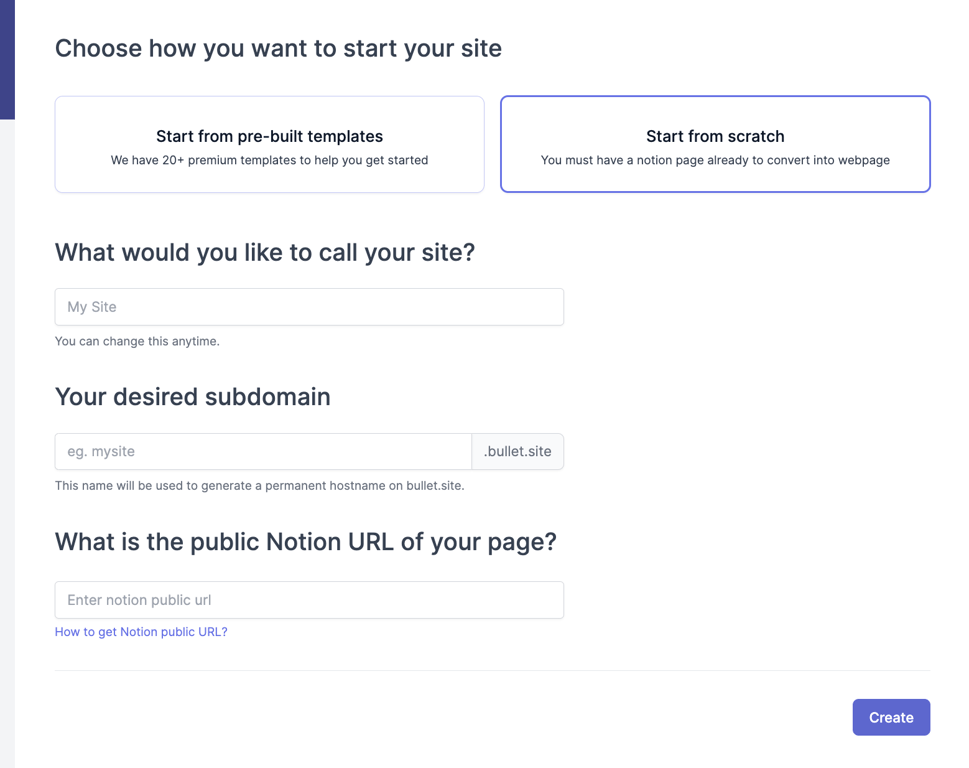Setting up website with Bullet.so