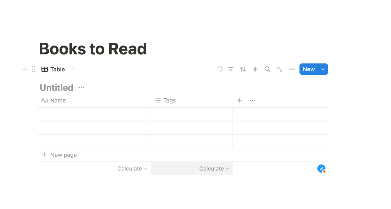 Notion page with Database