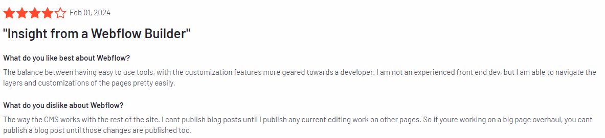 A review from Webflow user (G2)