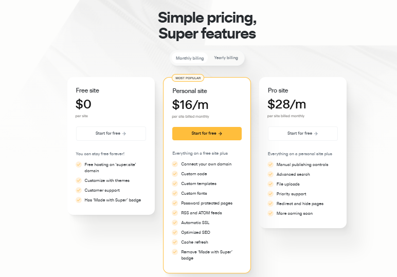 Super.so: Pricing details