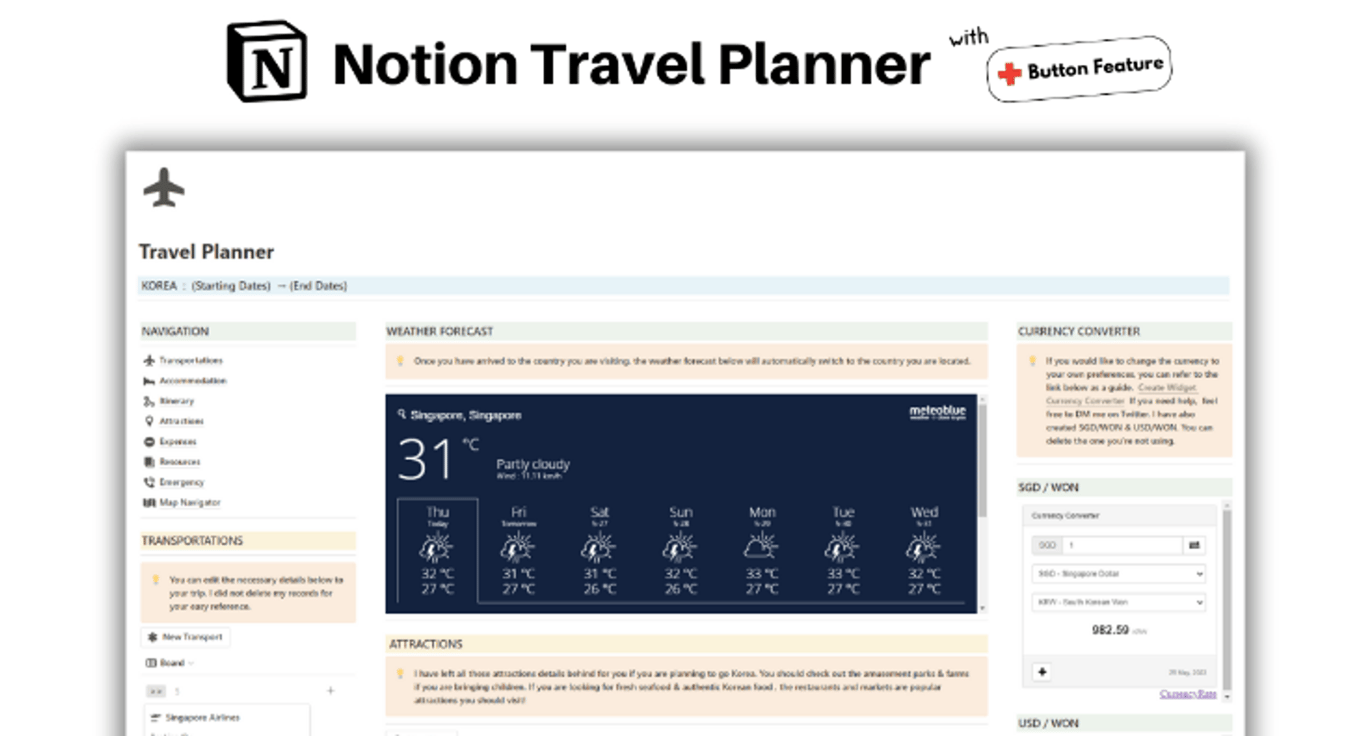 Notion Travel Planner