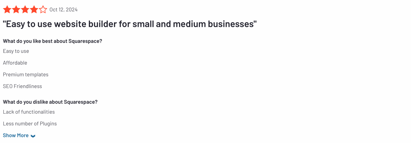 A review from squarespace user
