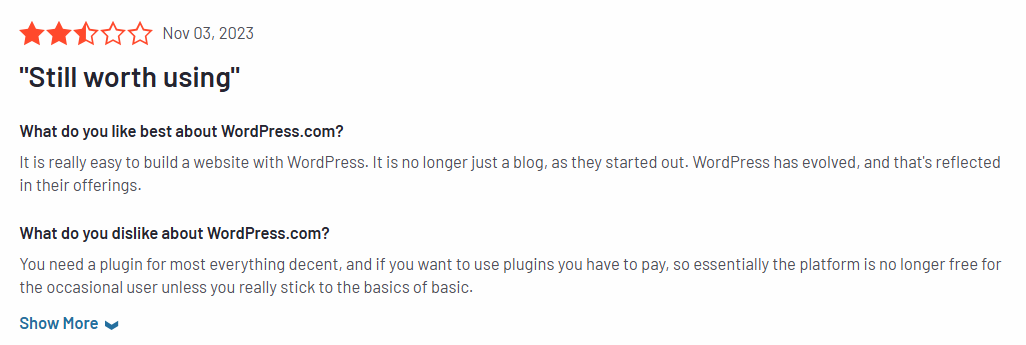 Users review for WordPress