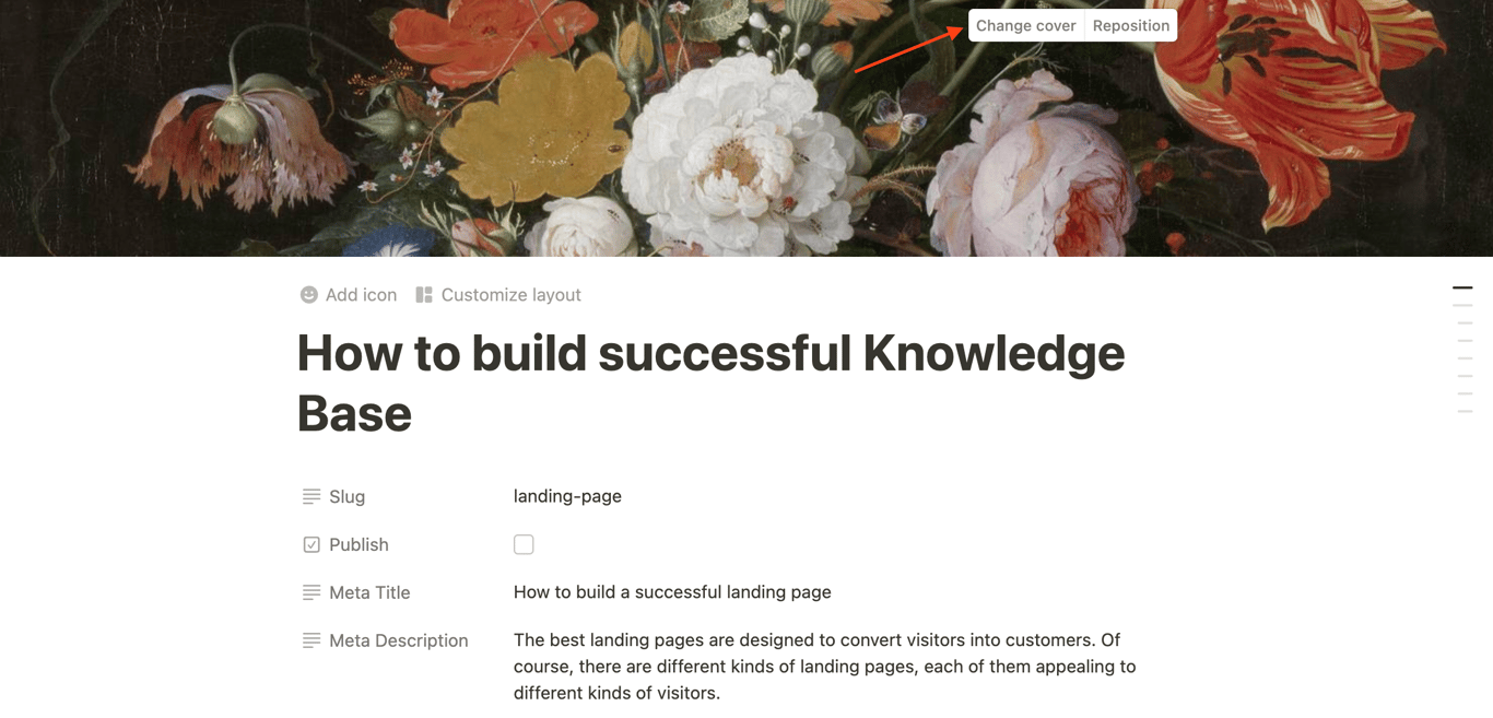 Popup options to change or upload a cover image in Notion