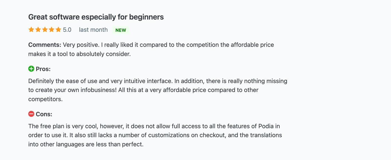 A review from the Podia user