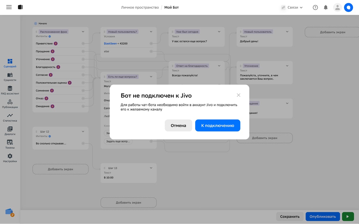 Пример подсказки. При попытке публикации проверяем выполнены ли все условия. Подсказываем что делать если не все сделано