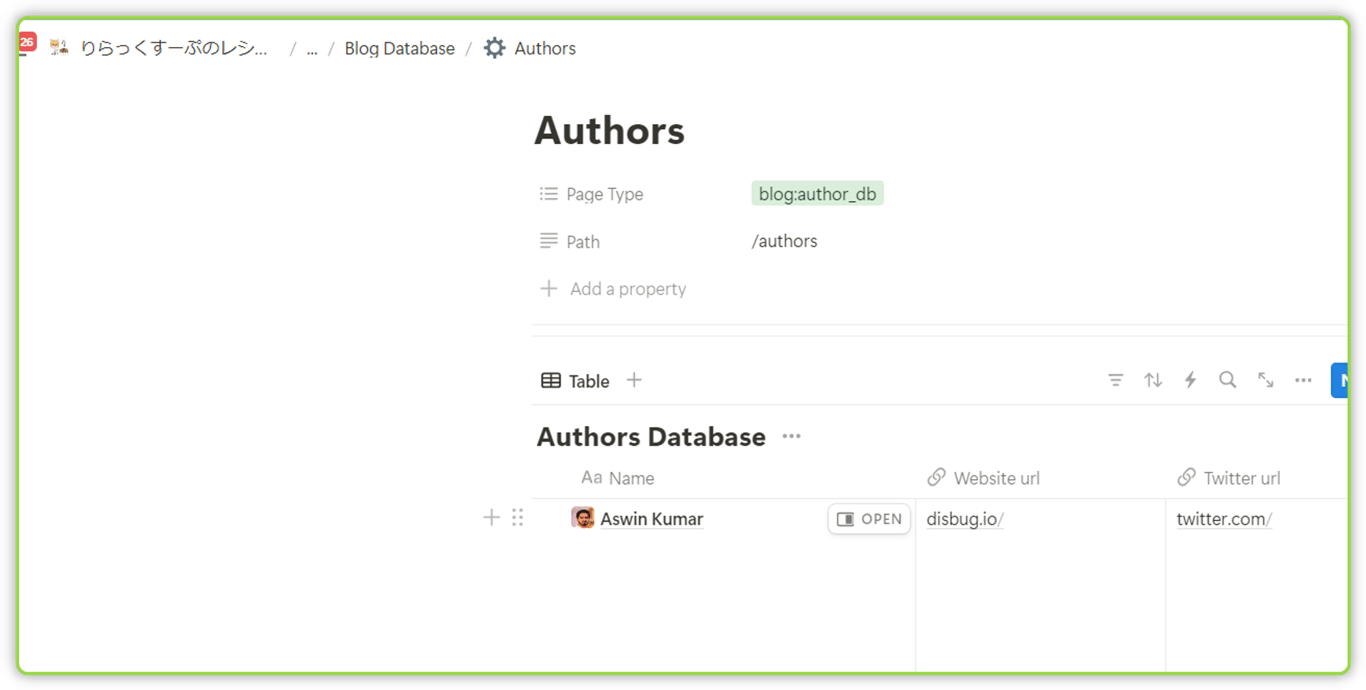 Authorが保存されるテーブルDB