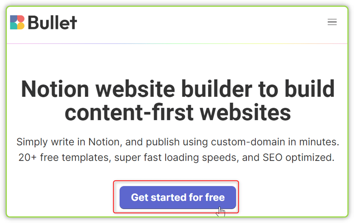 [Get started for free]を押します
