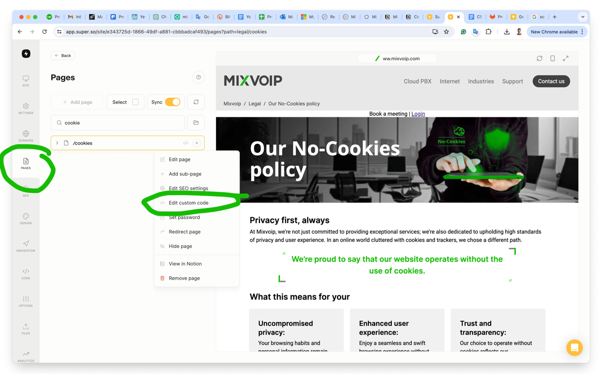 Select Edit custom code