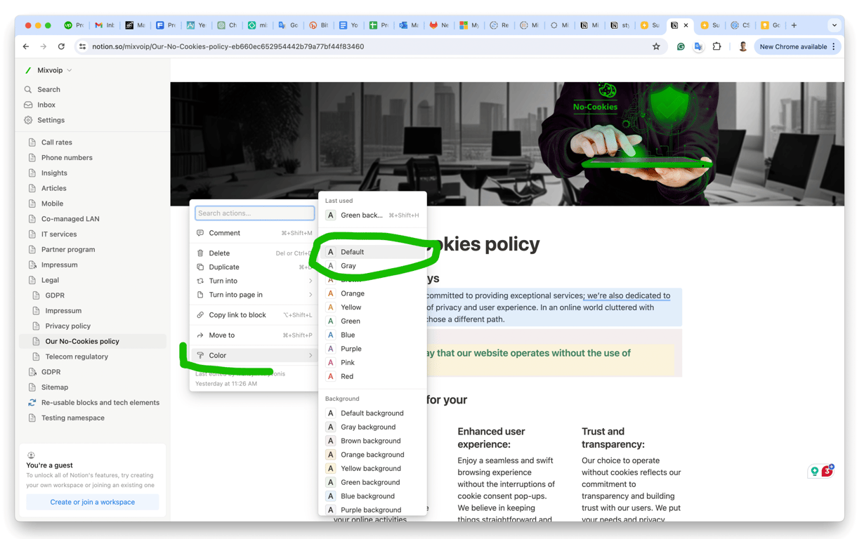 Set the color the default.