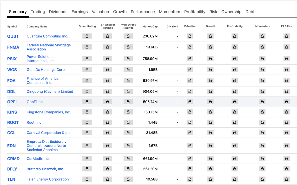 SeekingAlpha - Stock Screener