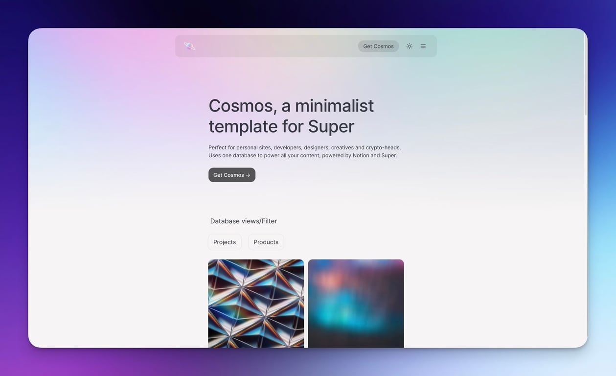 Cosmos, the first Super.so theme I purchased. Absolutely stunning! 