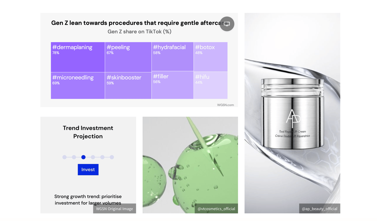 출처: WGSN 리포트 <WGSN 트렌드커브: 안티에이징 스킨케어> 중, 하단 브랜드 