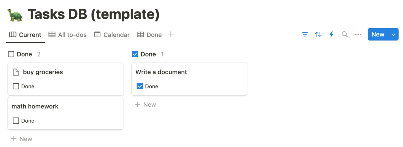 “Current” tab (the default view) shows things to do now, and things completed today.

Simply check the ✅ Done to mark it as complete.