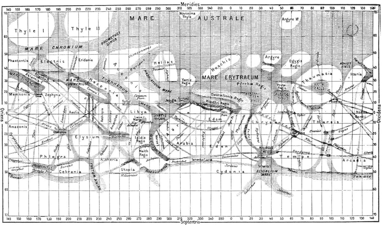 Map of Mars, Giovanni Schiaparelli (1877) 