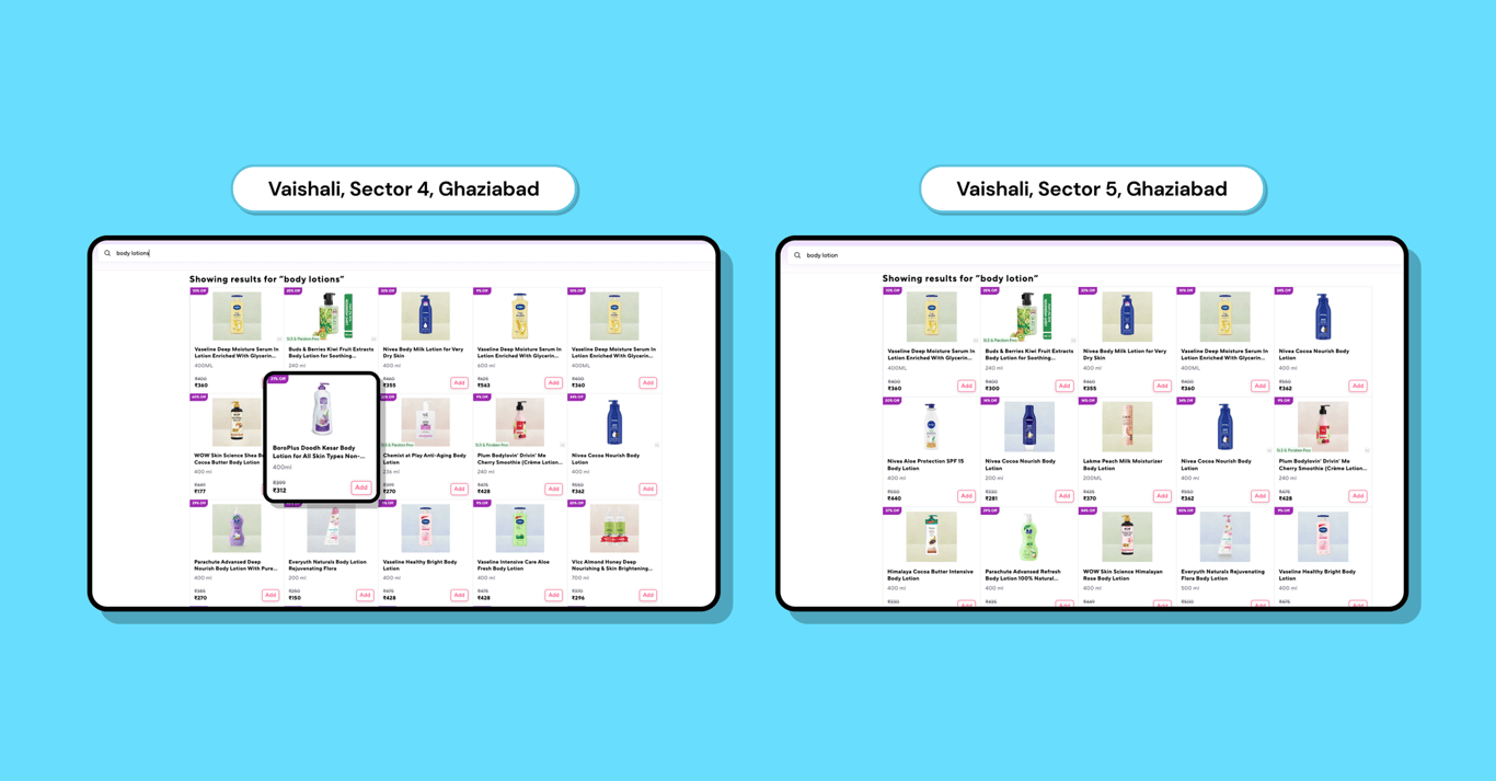 Out-of-stock levels between two nearby locations impact the search ranking results