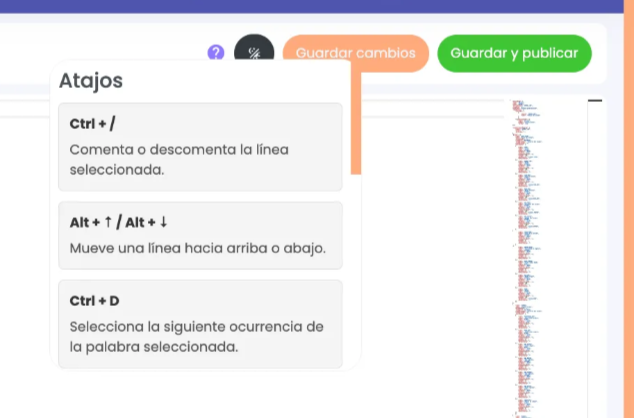 Atajos de teclado para el editor.