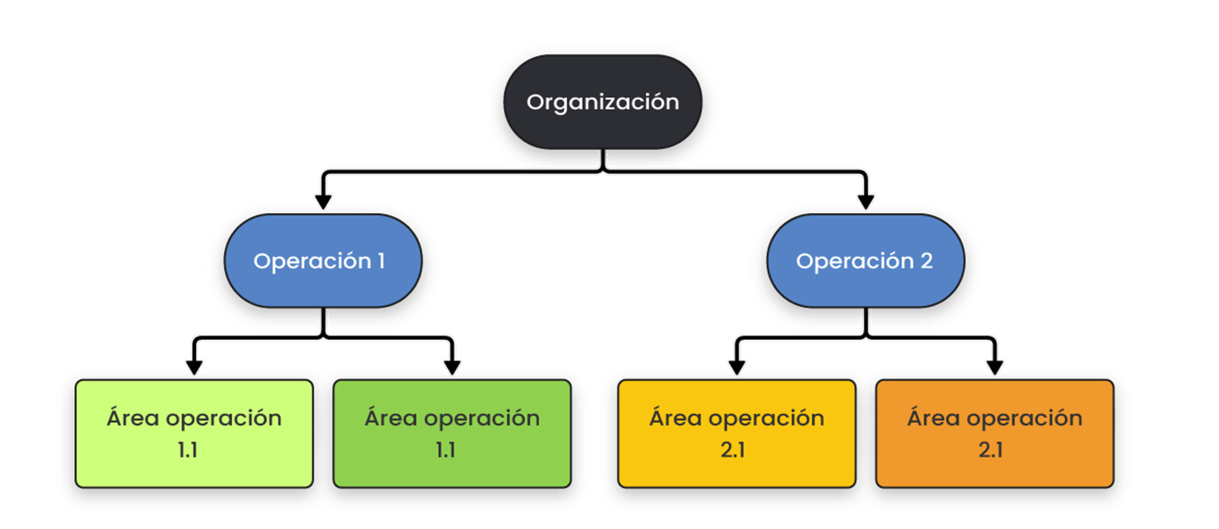 Esquema representativo de estructura de Organizaciones, Operaciones y Áreas de operación.