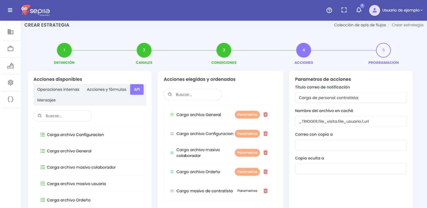 Paso Acciones en Reglas y Estrategias.
