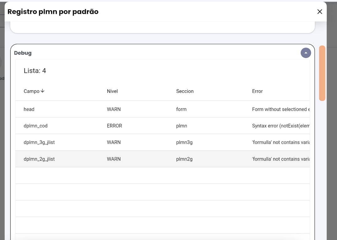 Errores mostrados al ejecutarse un formulario cuando el debugMode esta activo.