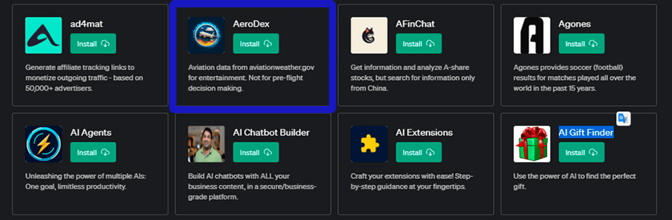Plugin AeroDex para ChatGPT: Tu herramienta para datos de aviación.