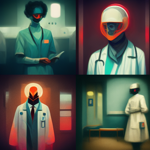 一位在医院中的医生，高风格化