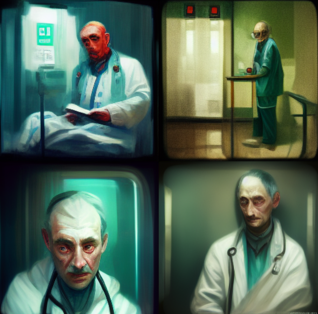一位在医院中的医生，低风格化