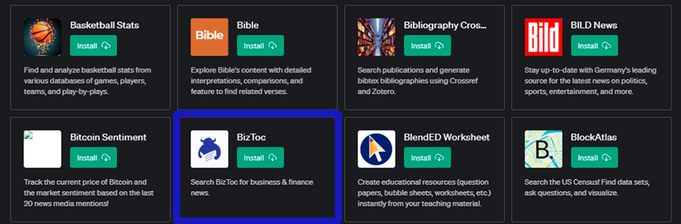 Plugin BizToc para ChatGPT: Tu guía para las noticias de negocios