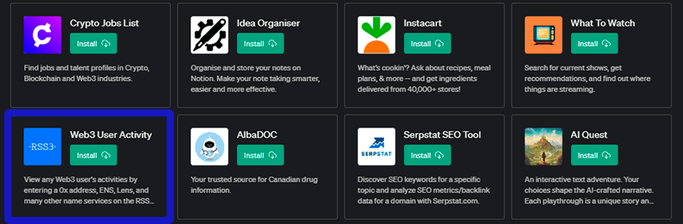 Plugin de IA 'Web3 User Activity' para ChatGPT