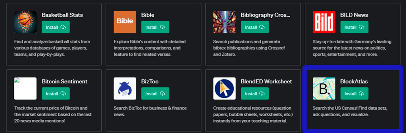 Plugin BlockAtlas para ChatGPT: Tu guía para los datos del Censo de los Estados Unidos