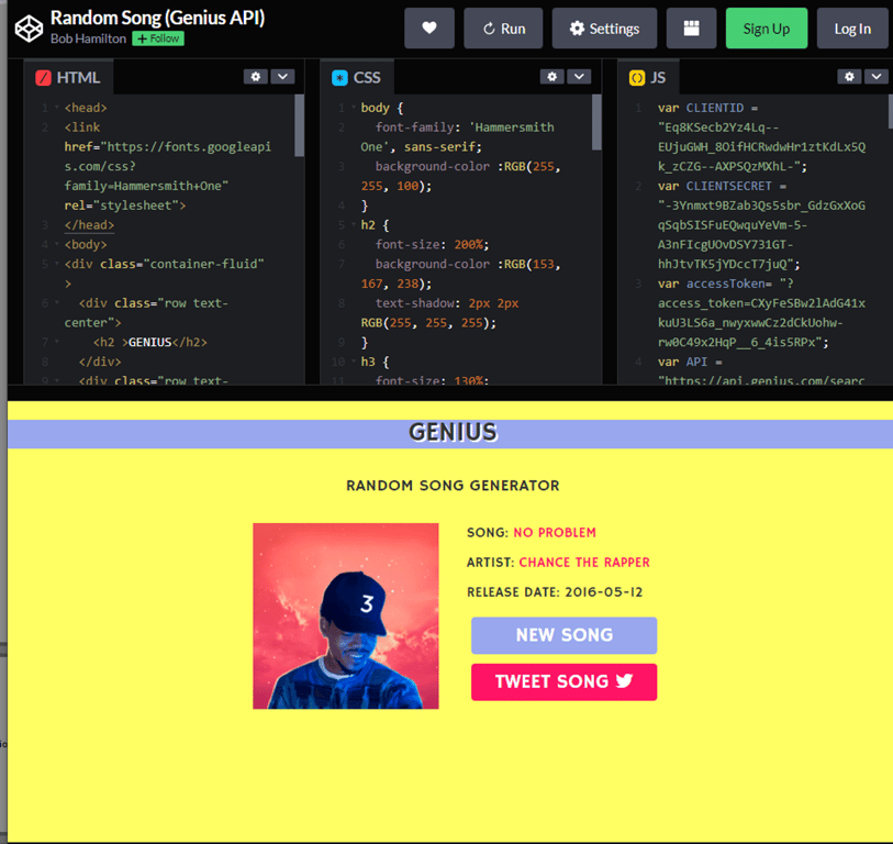 Random Song (Genius API) by Bob hamilton