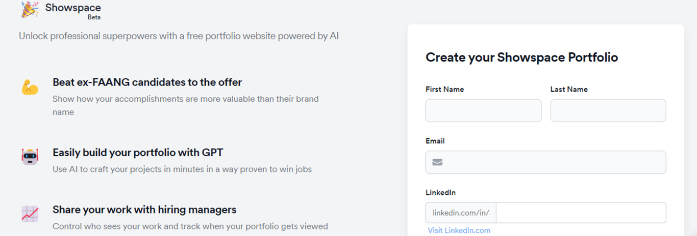 Showspace: Crea un portafolio gratuito con la ayuda de la IA