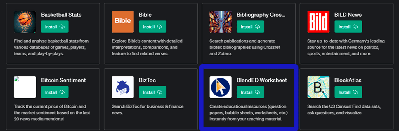 Plugin BlendED Worksheet para ChatGPT: Tu guía para la creación de recursos educativos