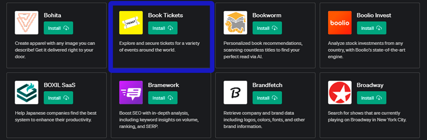 Plugin Book Tickets para ChatGPT: Reserva tus entradas con IA