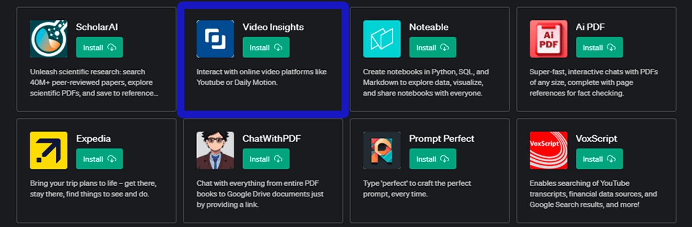 Plugin Video Insights para ChatGPT: Extrae la información de tus videos