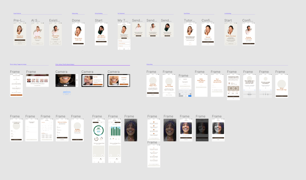 Screenshot of high fidelity screens, applying the company’s new branding style onto our initial designs.