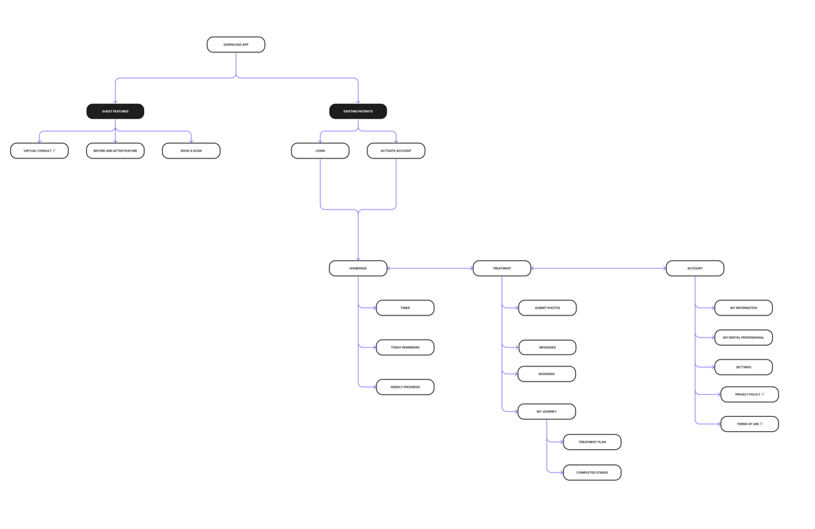 Screenshot of Information Architecture map setting out where all the different features will appear in the app.