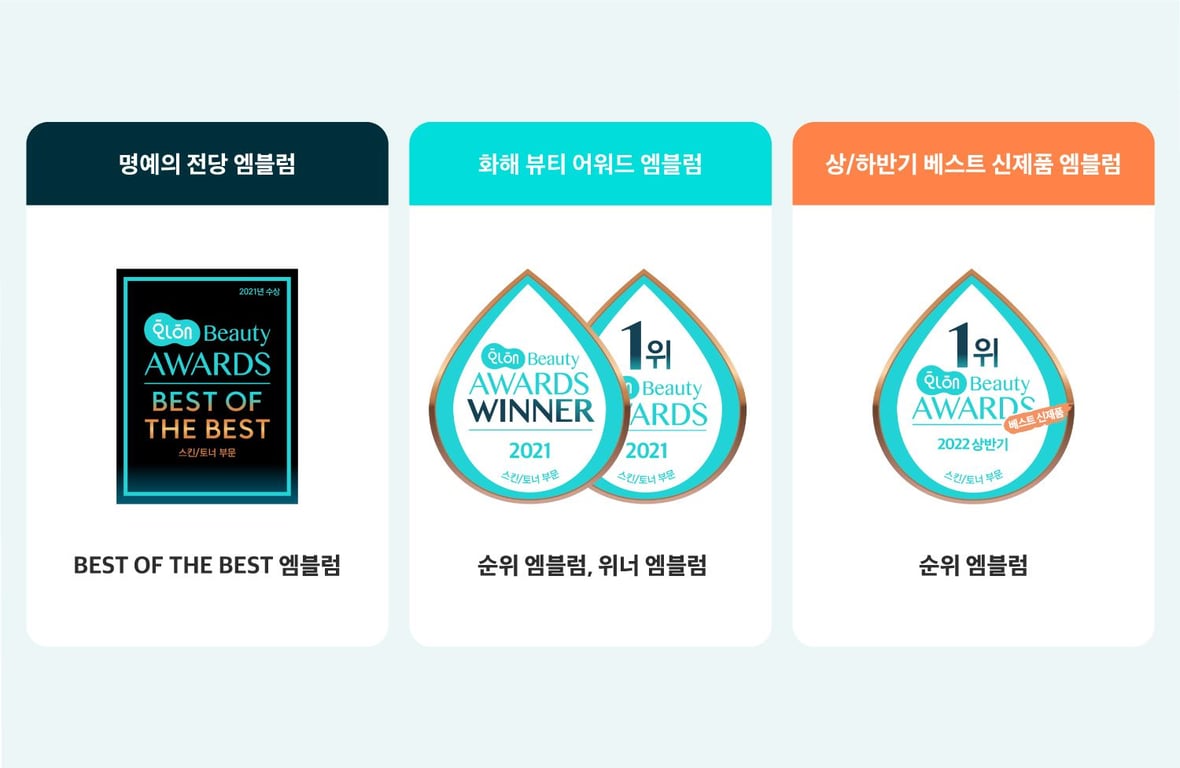 화해 뷰티 어워드 종류 및 엠블럼 예시 이미지
