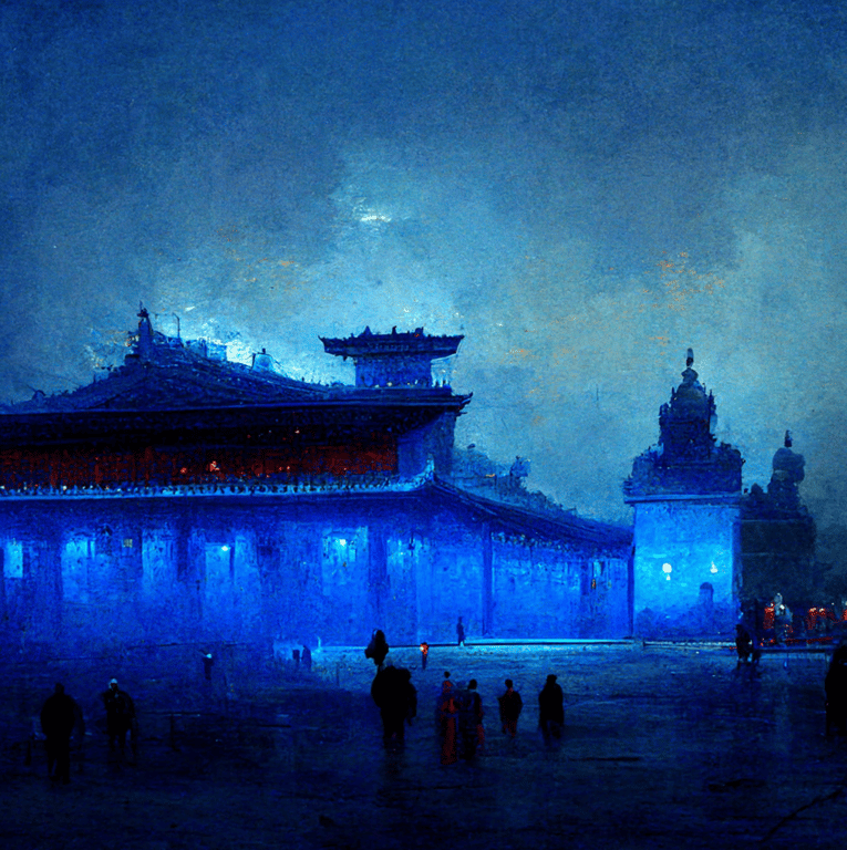 紫禁城，蓝色场景光