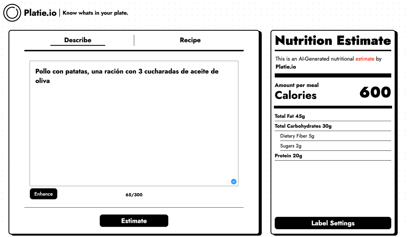 Estimación nutricional con Platie.io